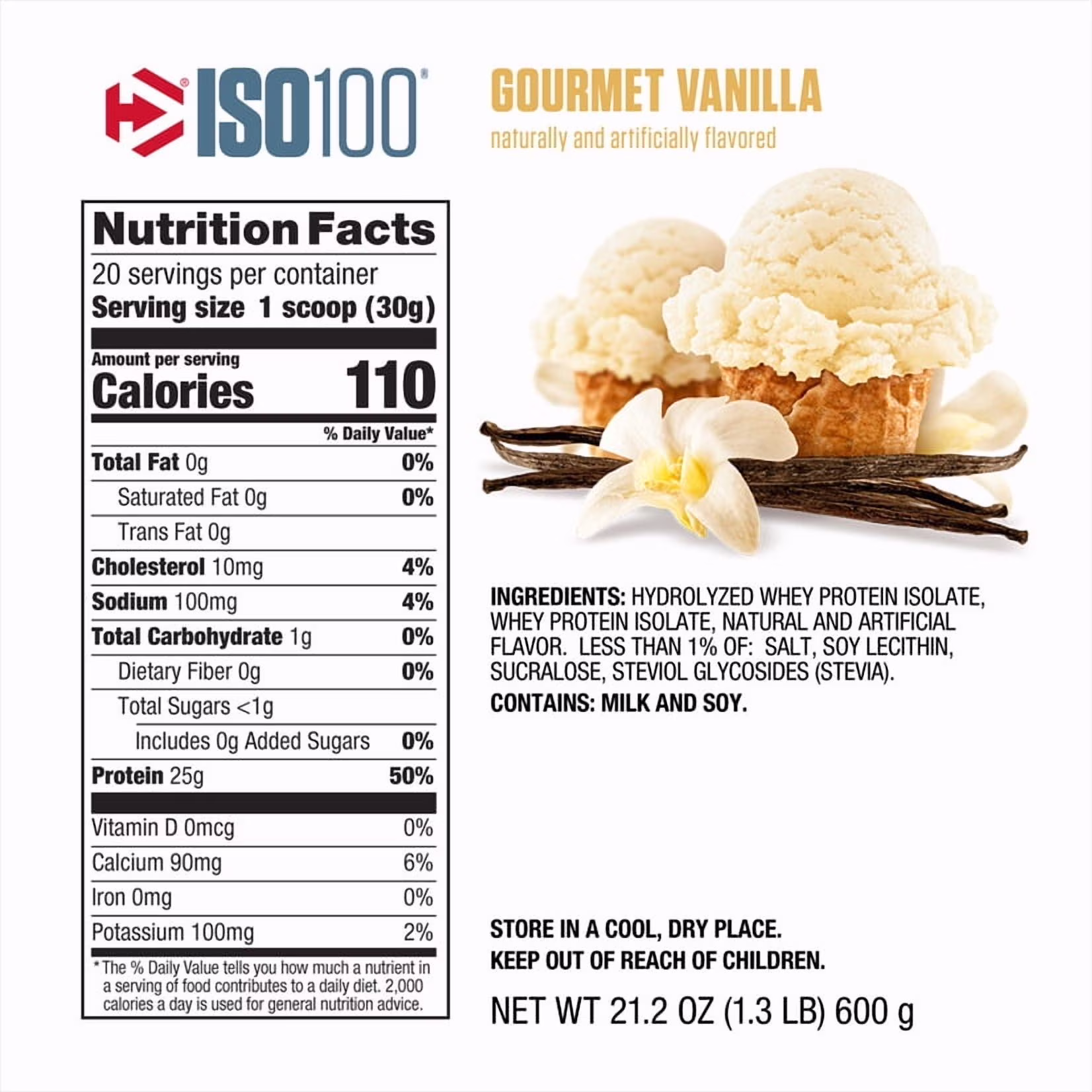 Dymatize ISO100 Hydrolyzed Whey Isolate Protein Powder, Gourmet Vanilla, 20 Servings, image 3